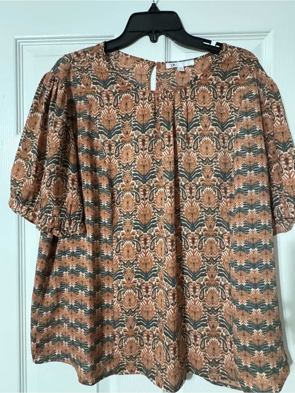 DR2 Rust and Teal Printed Peasant Top
